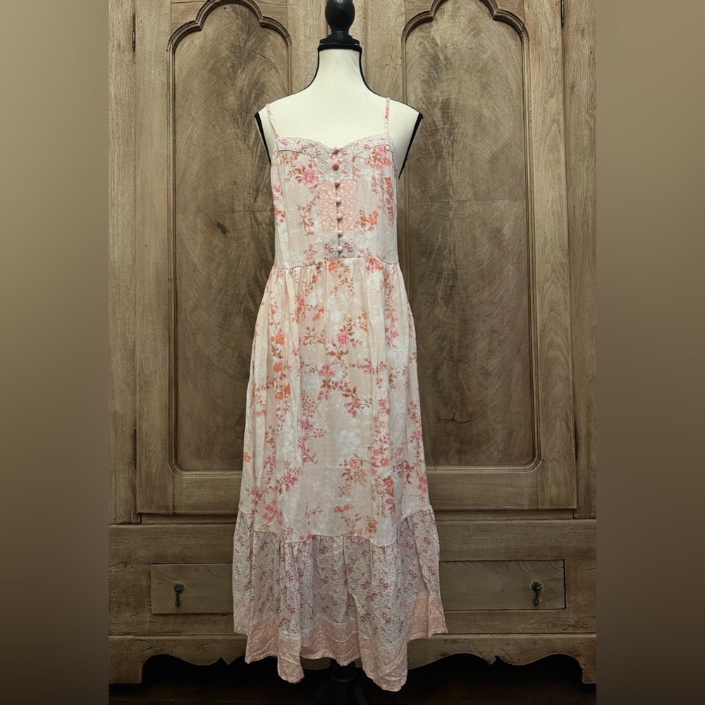 NWOT WONDERLY PINK FLORAL MIDI DRESS SIZE MEDIUM